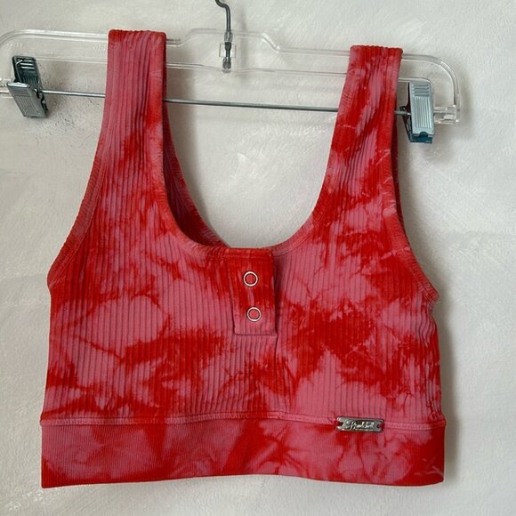 Bombshell Sportswear Other - SOLD bombshell Sportswear Snap Bra size small orange pink tie dye crop top spor